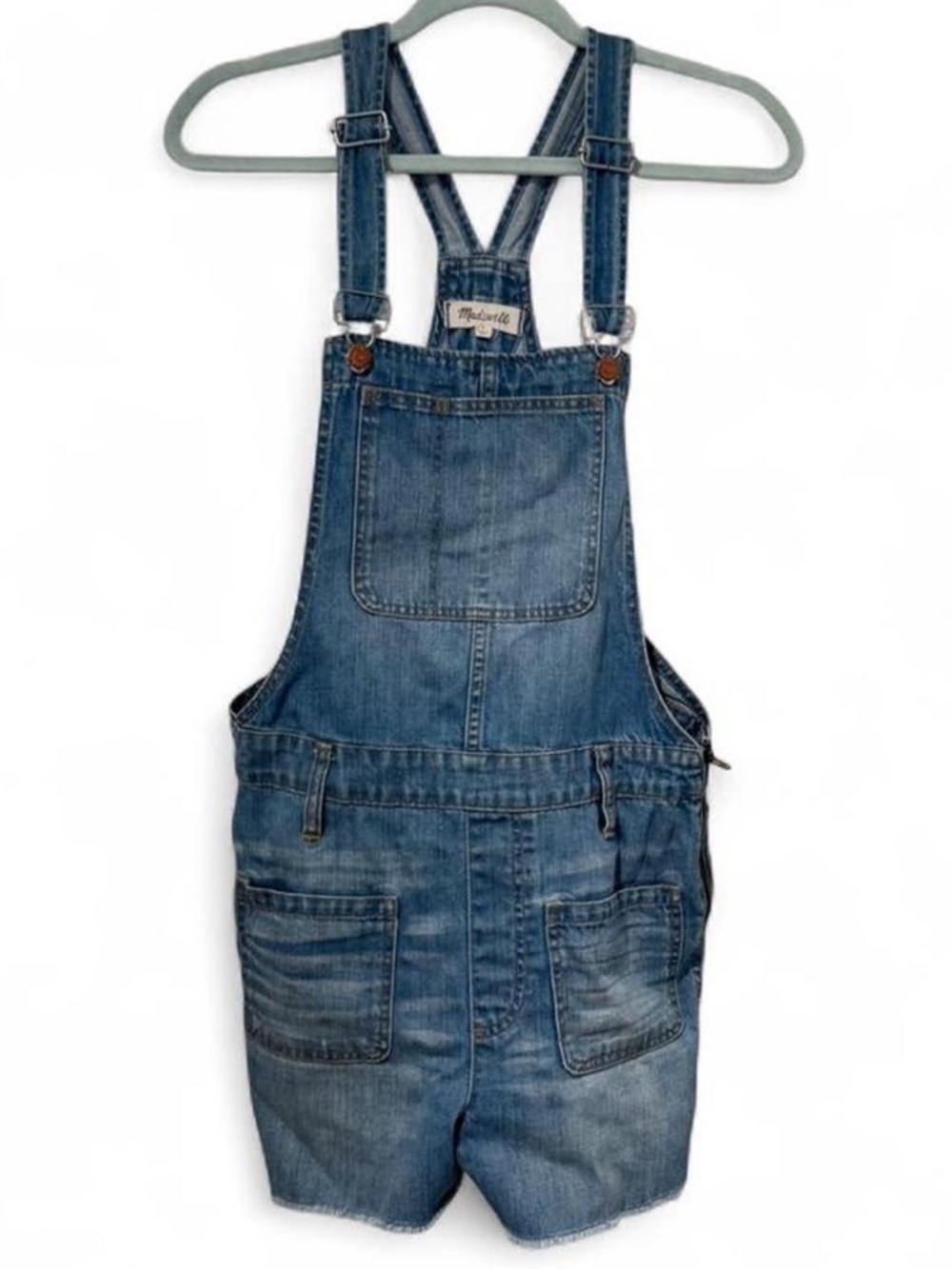 Madewell Women’s Denim Short Overalls in Medium Blue
